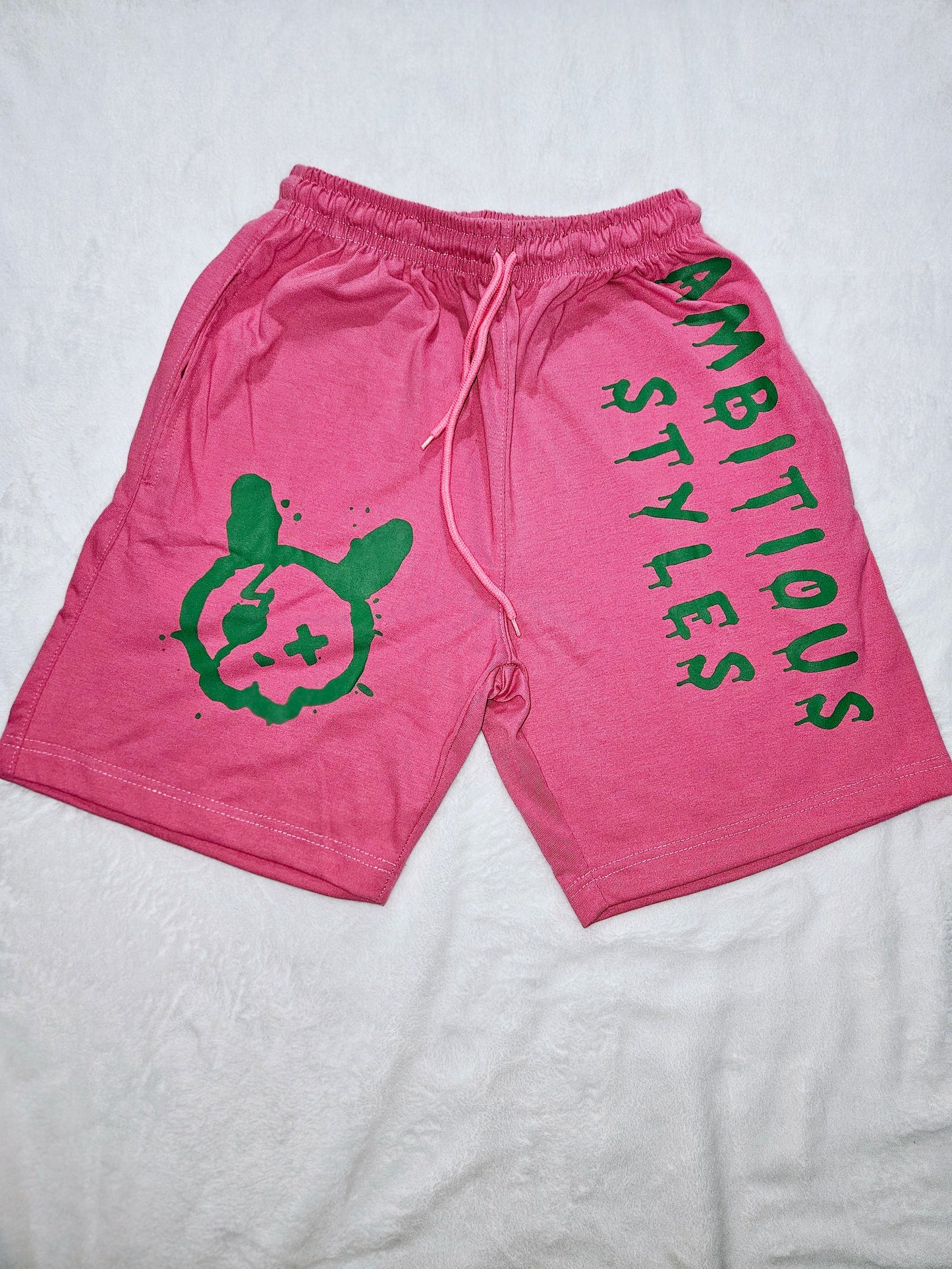 Pink short set with green ambitious bunny